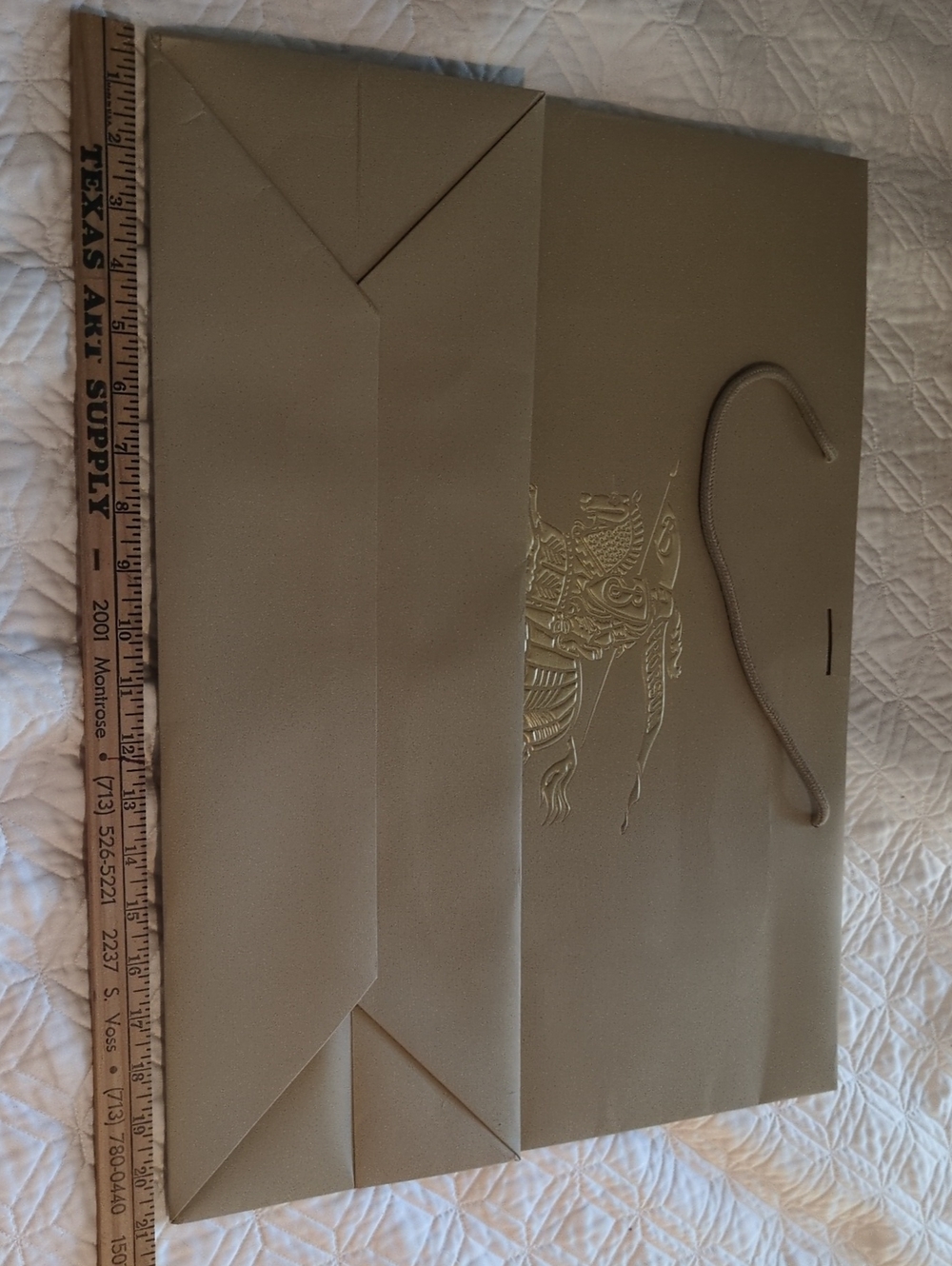 Burberry Elegant Embossed Taupe Gift Bag with Rope Handles